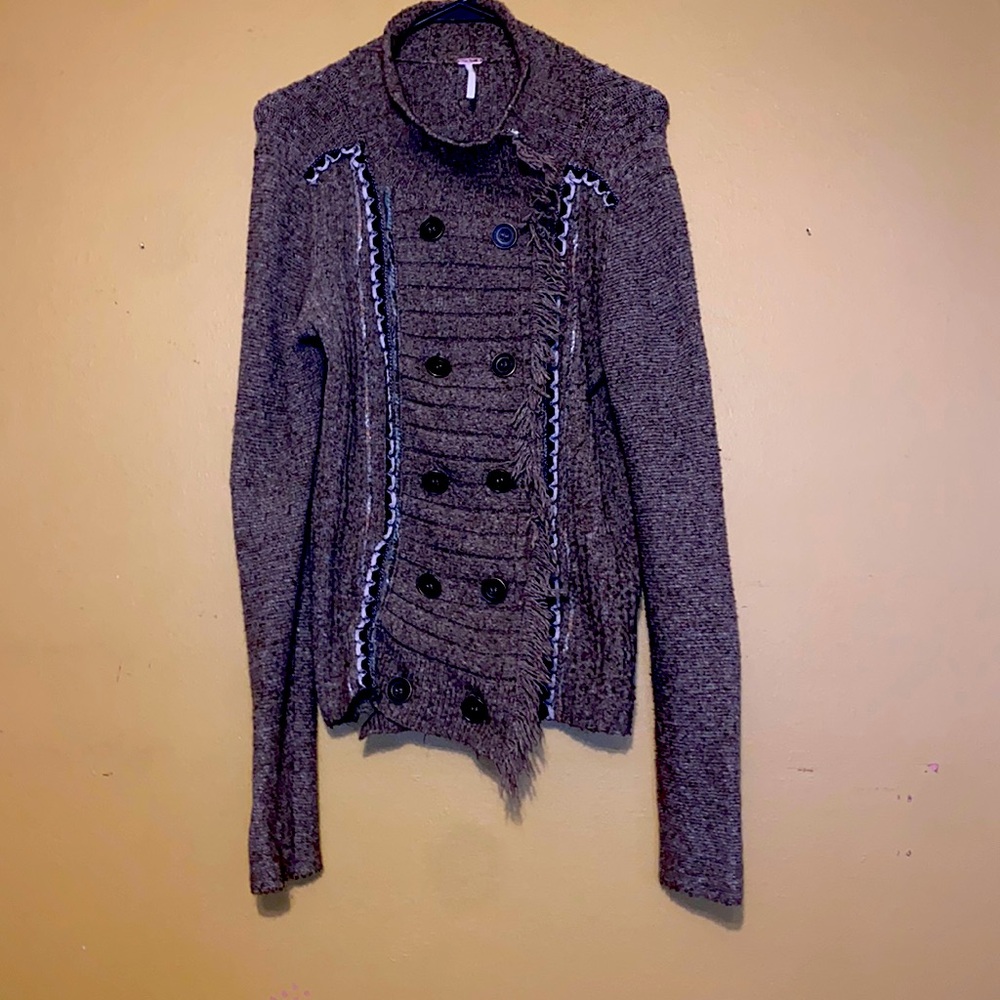 Free People Small Women's Double Breast Button Brown Cardigan Sweater